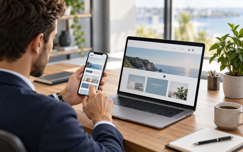 İşletme sahibi kurumsal sitenin telefon görünümünü test ediyor