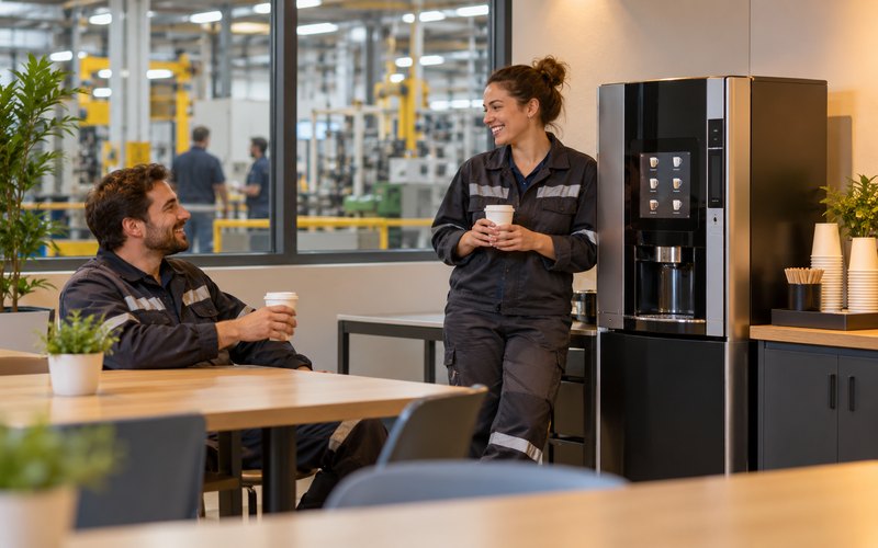 Fabrika personel dinlenme alanındaki kahve otomatı